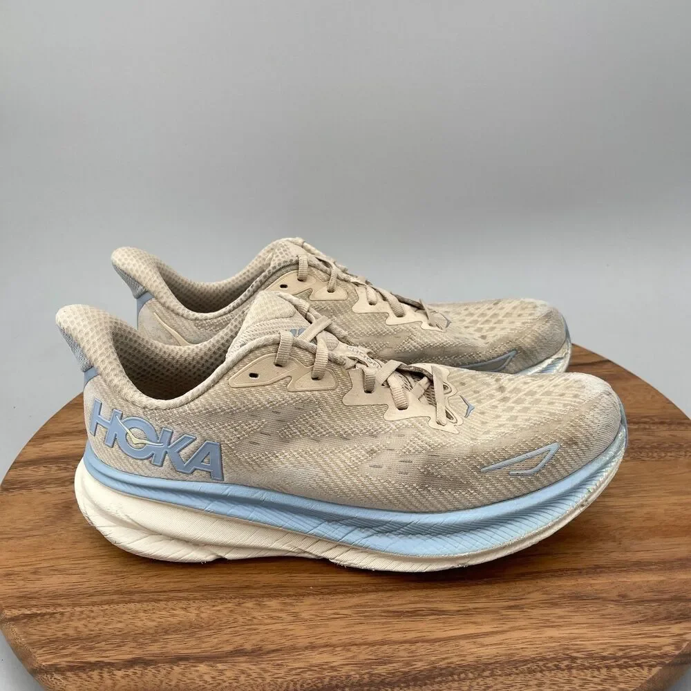 Hoka One One Clifton 9 Shoes Mens Size 10 D Beige Running Comfort Walking Gym